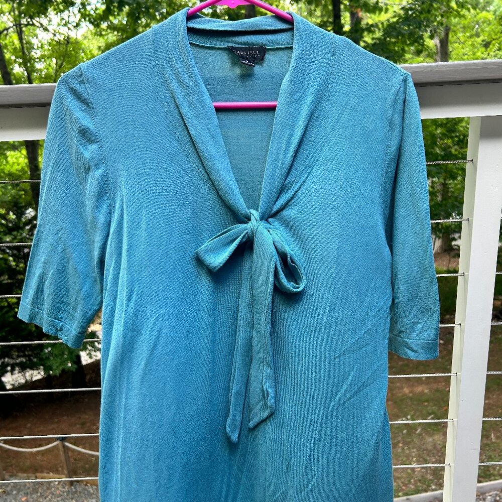 Light Teal Carlisle Collection Light Weight Silk BowTie Sweater (size L)